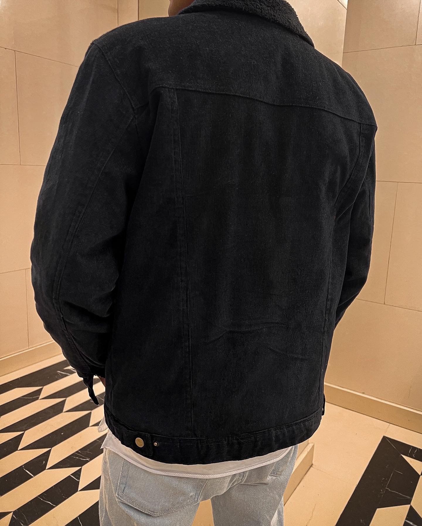 FLEECE-LINED CORDUROY JACKET BLACK