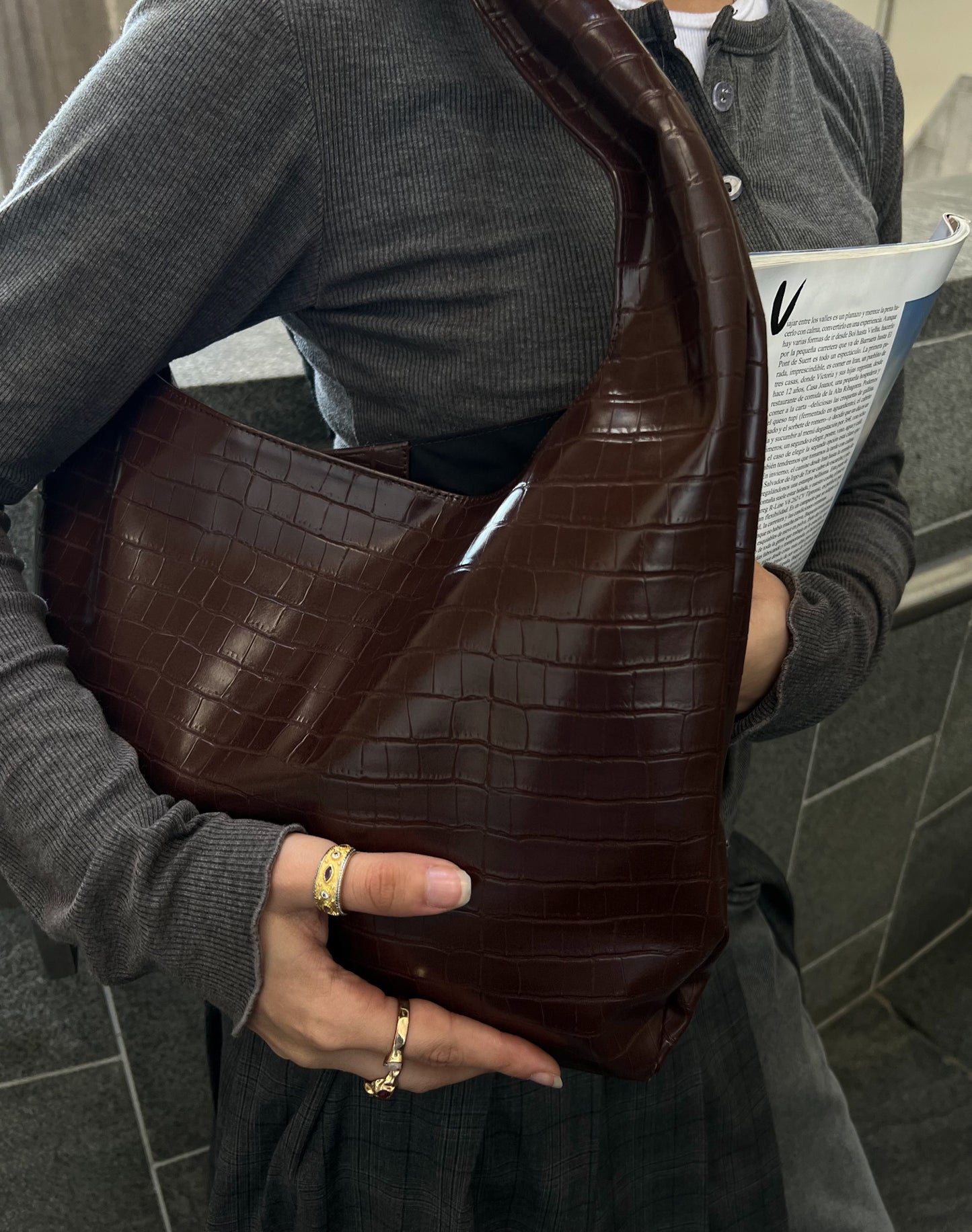 CROCO BAG BROWN