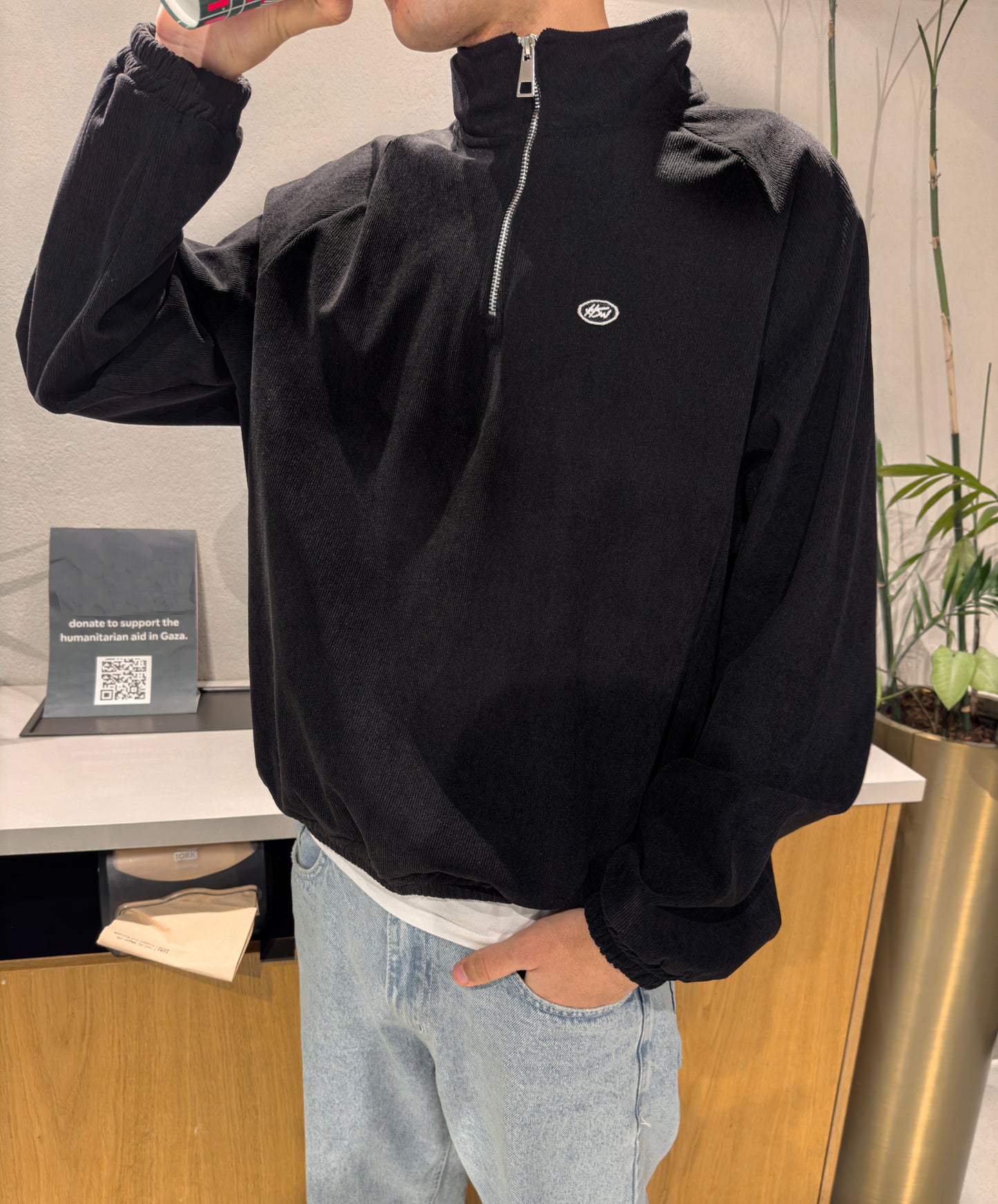 CORDUROY QUARTER-ZIP BLACK