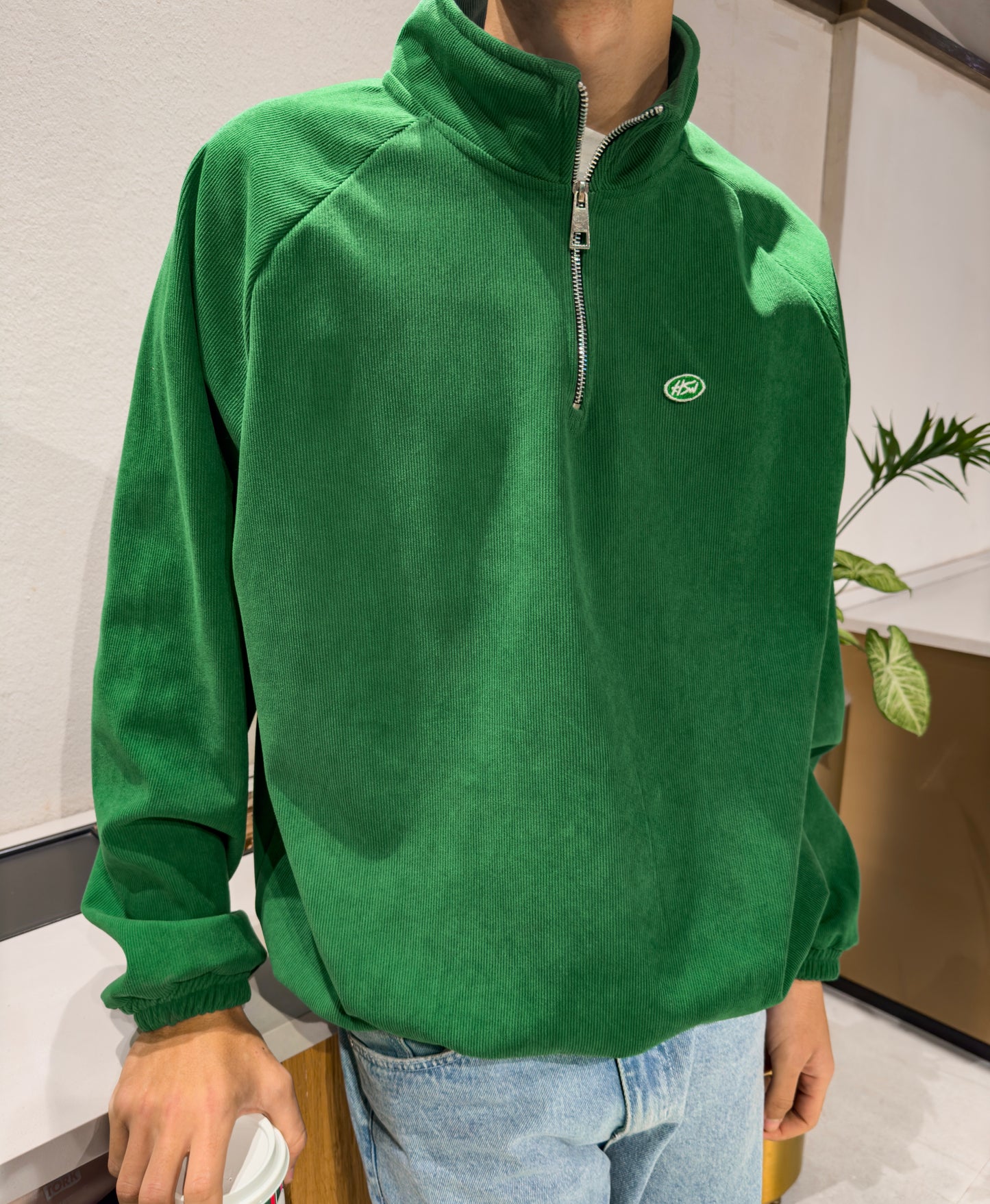 CORDUROY QUARTER-ZIP GREEN