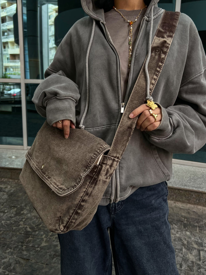 ASH BROWN WASHED SIDE BAG