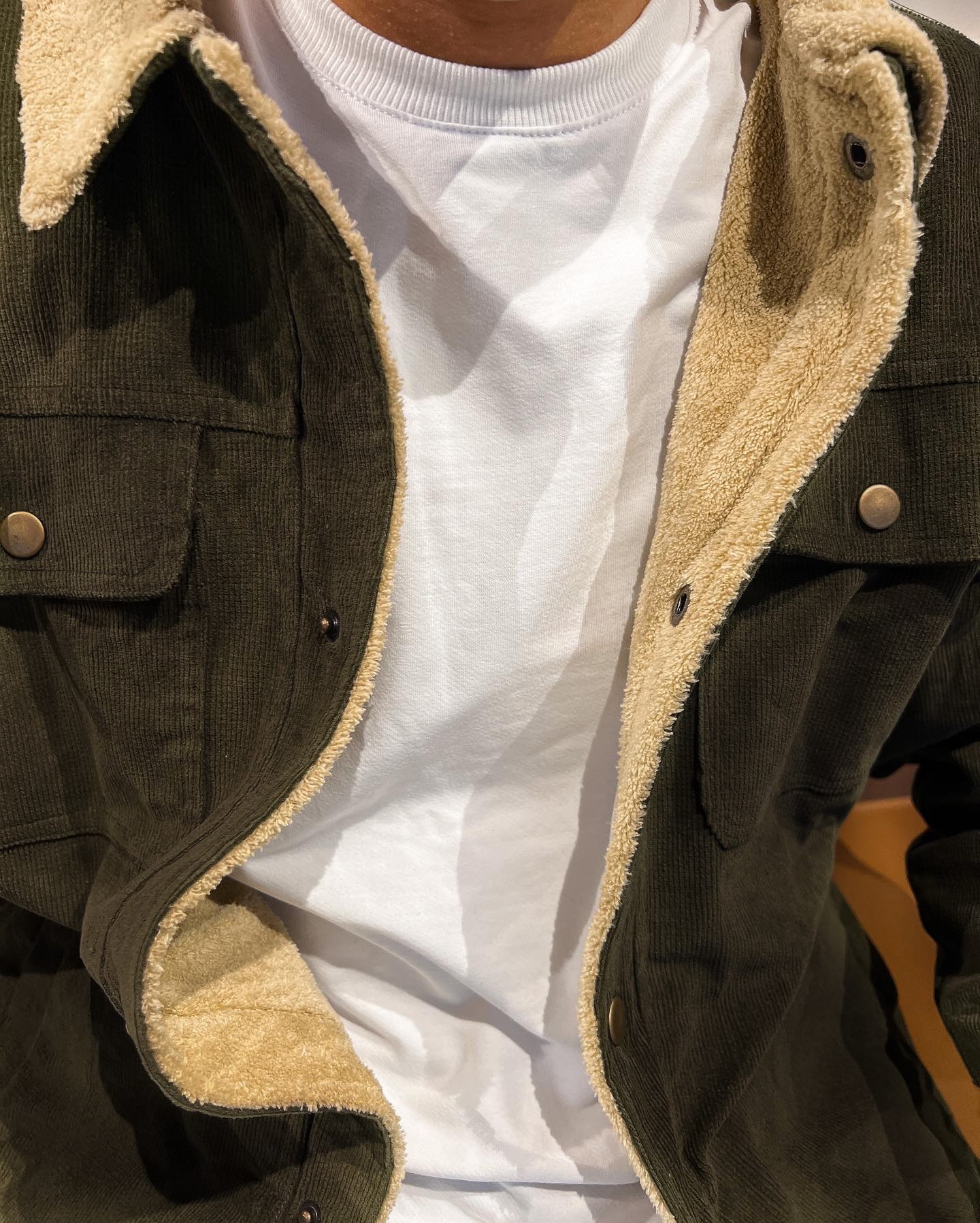 FLEECE-LINED CORDUROY JACKET OLIVE