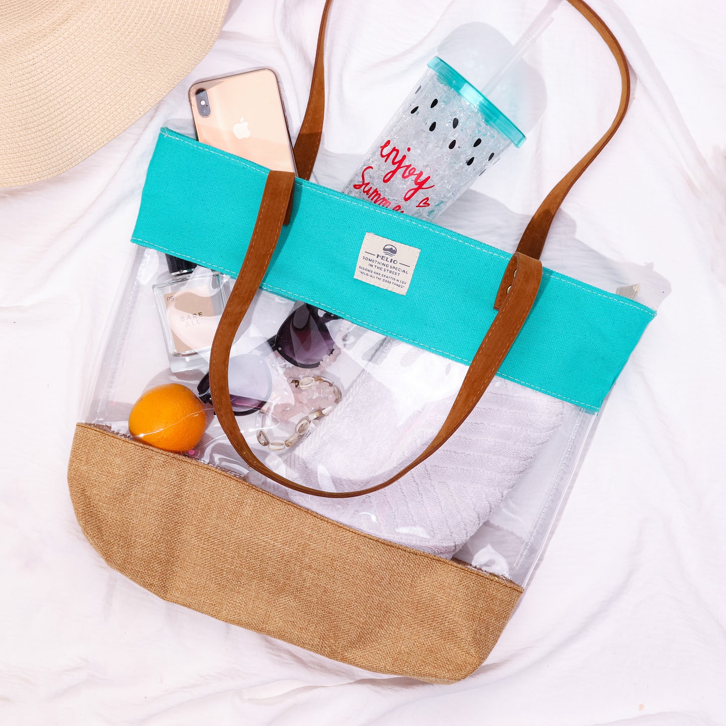 TRANSPARENT BEACH BAG CYAN