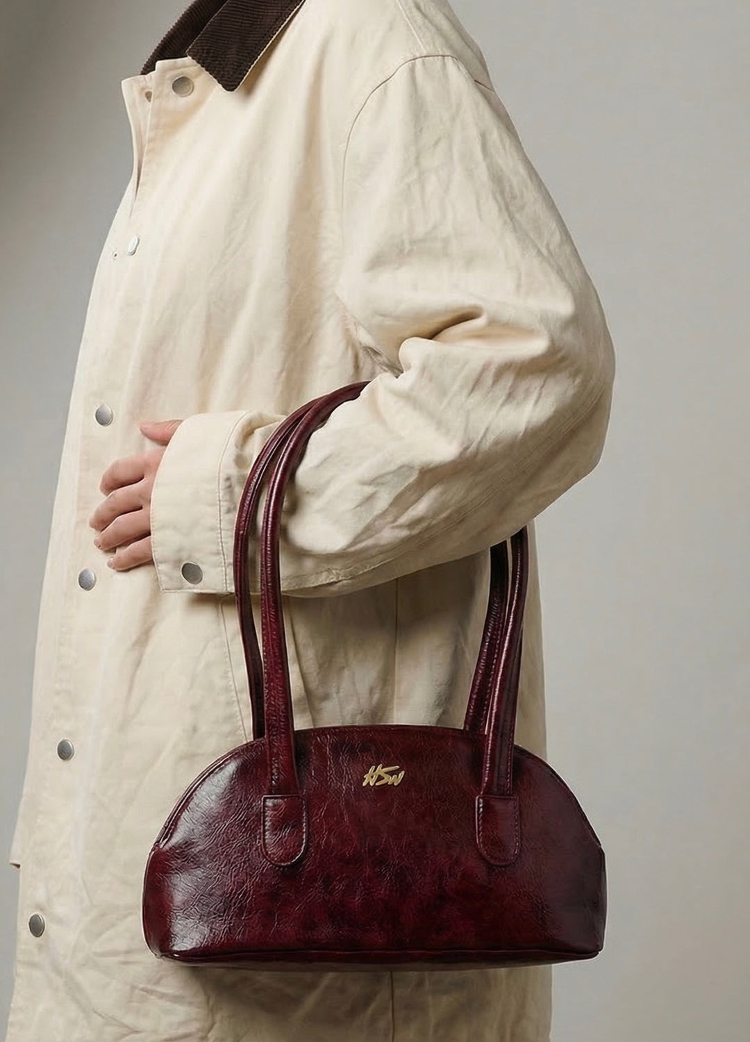 BRANDED BAGUETTE BAG BURGUNDY