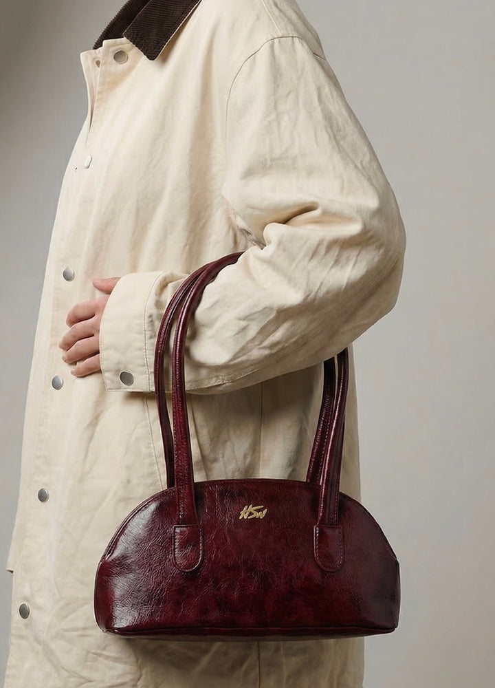 BRANDED BAGUETTE BAG BURGUNDY