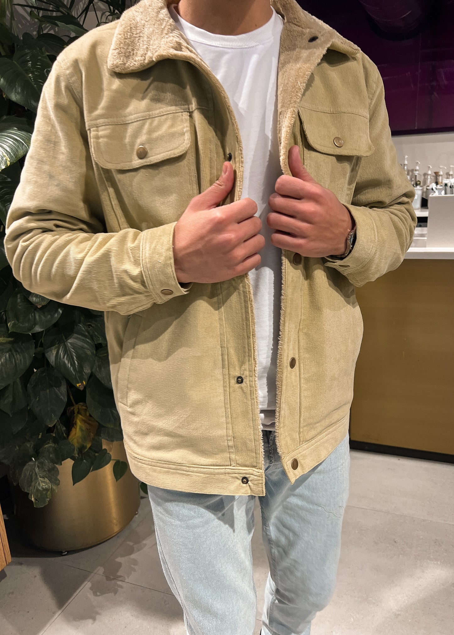 FLEECE-LINED CORDUROY JACKET BEIGE