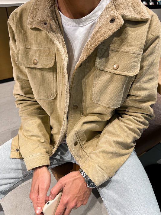 FLEECE-LINED CORDUROY JACKET BEIGE