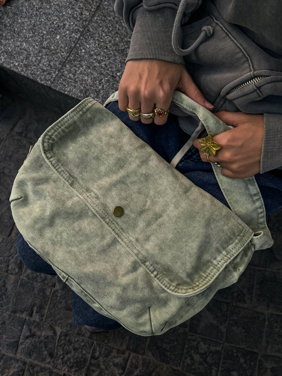 STONE MINT WASHED SIDE BAG