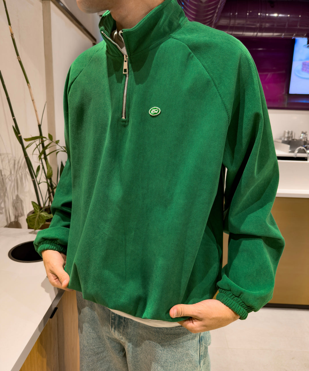 CORDUROY QUARTER-ZIP GREEN