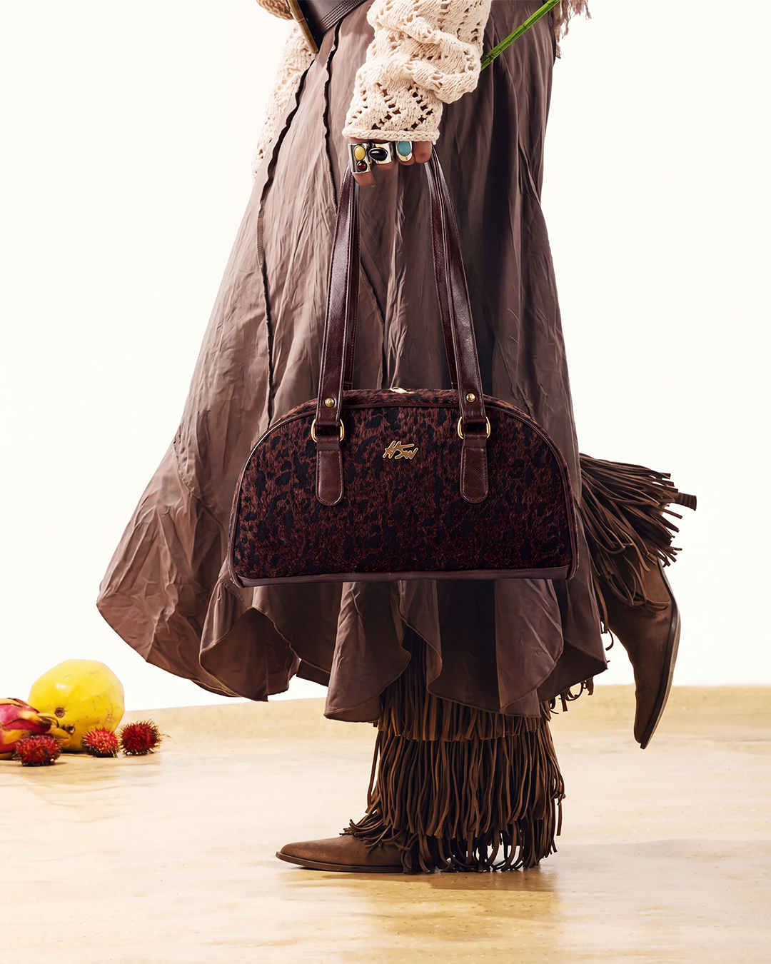 PANTHER BOWLER BAG BROWN LINES