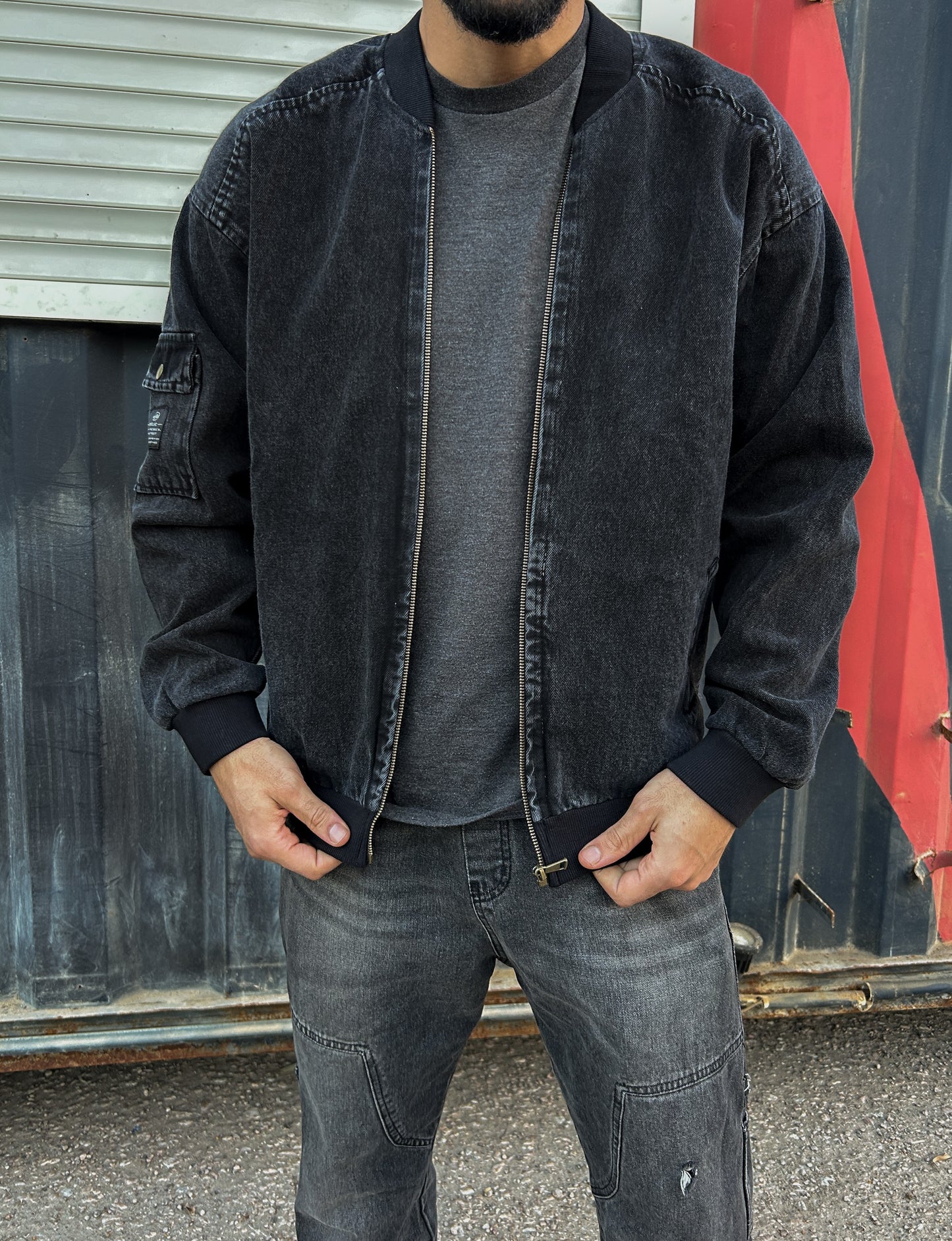 DENIM BOMBER JACKET BLACK