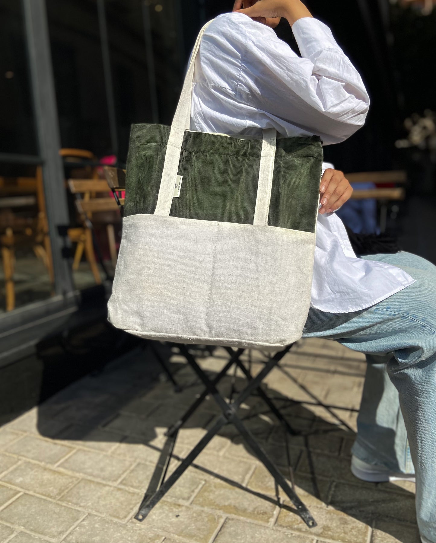 TOTE BAG OLIVE X WHITE