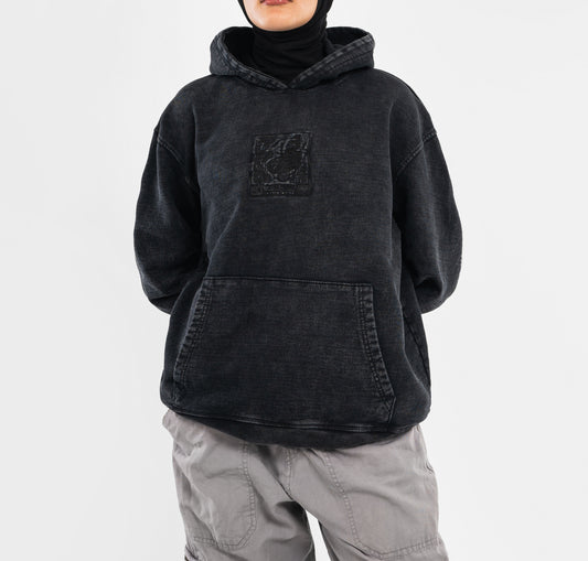 EMBROIDERED WASHED HOODIE BLACK