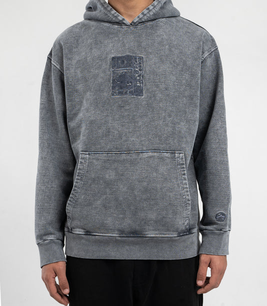 EMBROIDERED WASHED HOODIE GREY