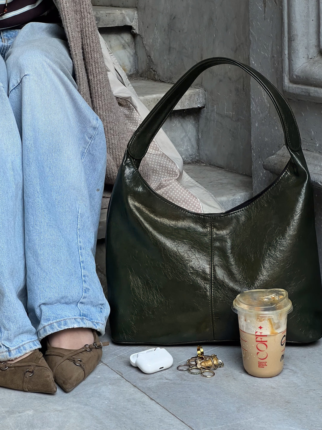 HOBO BAG OLIVE STONE